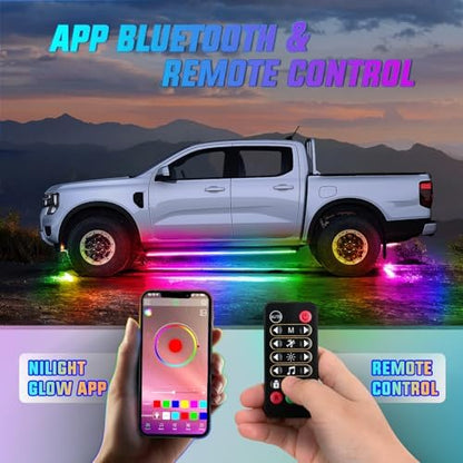 Nilight 4PCS Aluminum Dream Color LED Underglow Strip Lights APP & Remote