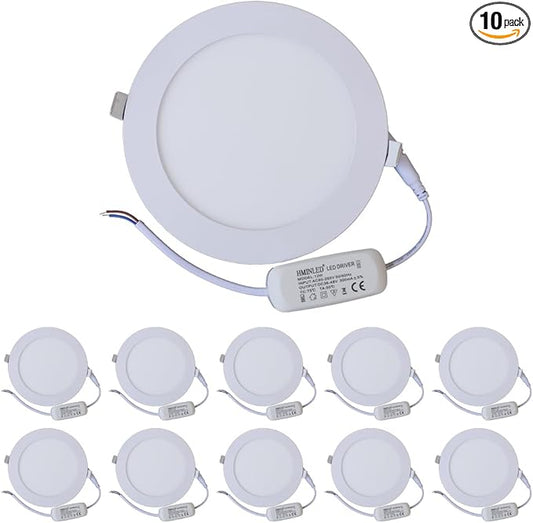 6 Inch 12Watt Ultra-Thin Round LED Recessed Panel Light Lamp with Driver, 100 Watt Incandescent Equivalent, 6000K~6500K Cool White, Home, Office, Commercial Lighting Pack of 10