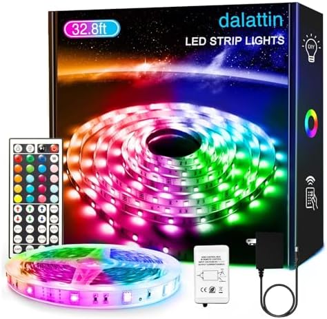 dalattin 32.8ft Led Strip Lights,RGB Led Lights for Bedroom Color Changing Light,Decoration for Bedroom Room Party,Halloween Decor with 44 Keys Remote,1 Roll of 32.8ft