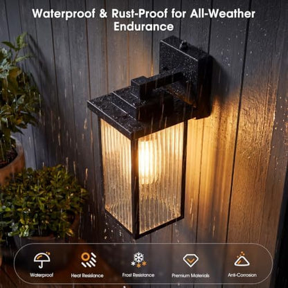 15-Inch Dusk to Dawn Outdoor Wall Light, Matte Black All-Metal Frame