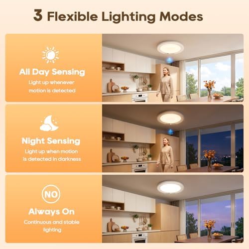 Rechargeable Motion Sensor Ceiling Light, 8000mAh Battery Operated Ceiling Lights with Remote, Magnetic Wireless Closet Light, 3 Color Dimmable LED Shower Lights for Closet Pantry Shed Hallway Patio