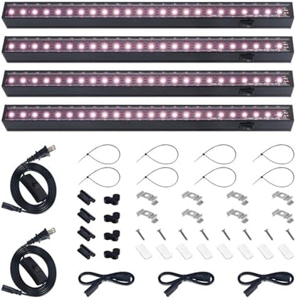 Barrina T5 LED Grow Lights Strip, 1FT Full Spectrum, Black Cover, 4 Packs