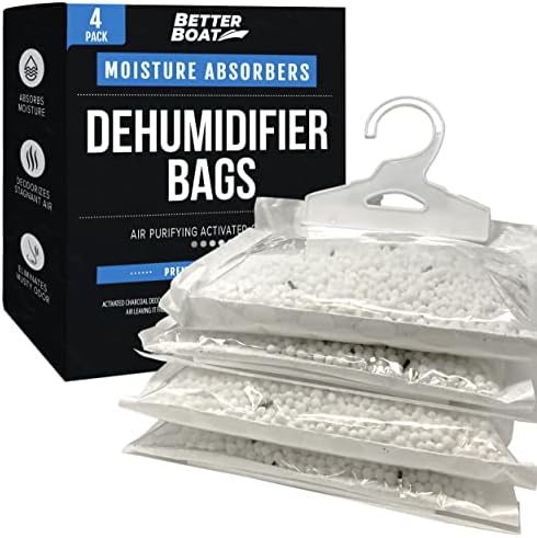 4 Pack Moisture Absorber Hanging Bags, Boat Dehumidifier with Charcoal