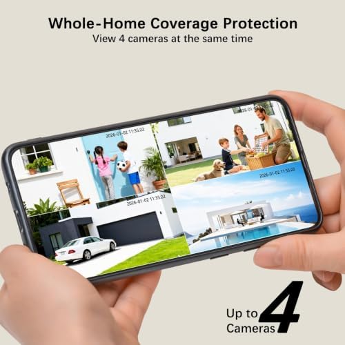 4K Solar Security Cameras Wireless Outdoor with Dual Lens, 2 Cam Kit, No Subscription Fee, Home Security System with Color Night Vision, Auto Tracking, Motion Detection
