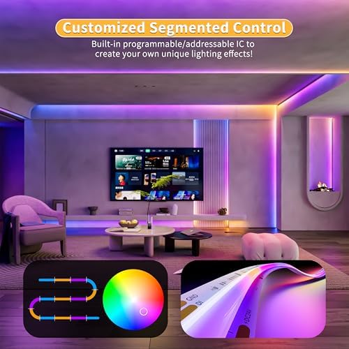 PAUTIX RGB Smart IC COB LED Strip Light Addressable 24ft/7.5m,UL-Listed DC24V Color Flowing Strip Light Multicolor Flexible Tape Lights for TV,Bedroom,Party DIY Decoration(Without Controller&Adapter)