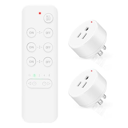 Remote Control Outlets, Nineleaf Remote Control Outlet Plug with Countdown Timer, 15A/1500W,500 Ft Range,Wireless Remote Control Outlet Plug Light Switches,for Household Appliances(1 Remote+2 Plugs)