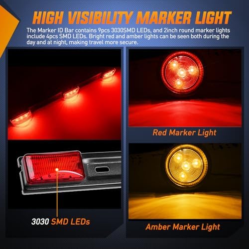 Nilight LED Trailer Light Kit Oval Taillight Round Marker Lamp 9LED ID Bar