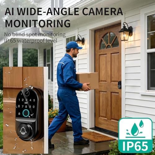 Smart Door Lock for Front Door: WiFi & Camera with 1080p HD Night Vision | Two Way Audio App Remote Control And Fingerprint Unlock Help Homeowners Manage Visitors Deliveries And Family Access Securely