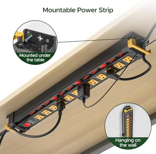 12 Outlet Heavy Duty Long Power Strip with Individual Switches