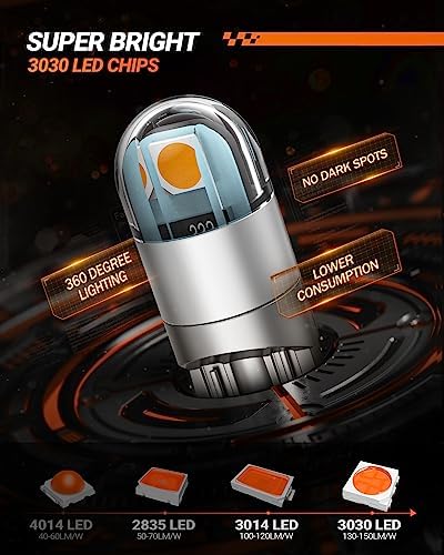 SEALIGHT 194 LED Bulb 2700K Amber, License Plate Light, Dome Light, T10 168 2825 W5W 3030 Bright Chips Wedge for Replacement Light Bulb, Map Trunk Door Courtesy Dash LED Light Bulb,Pack of 2