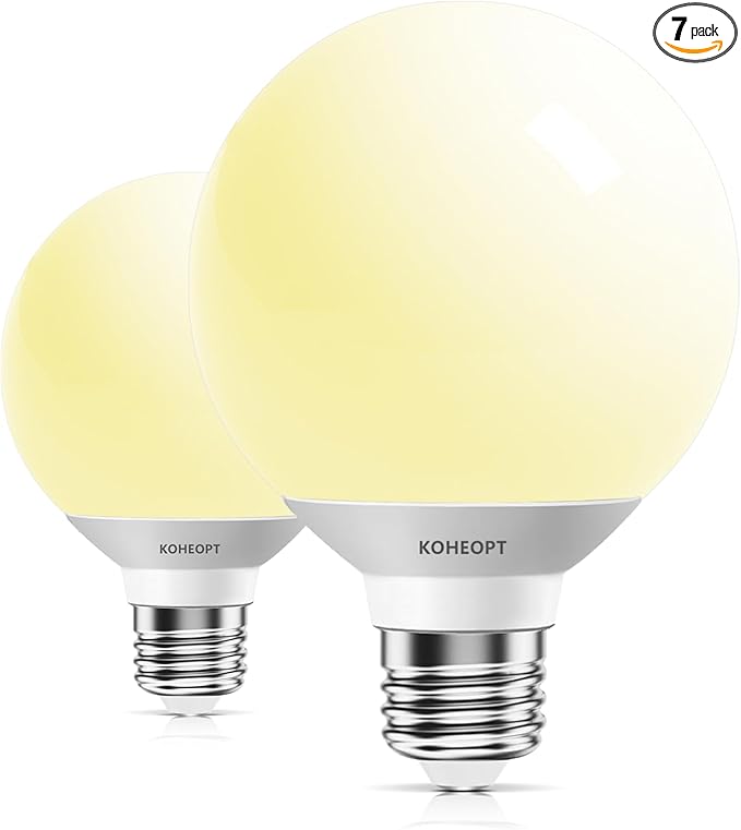 G25 LED Globe Light Bulbs,120V 5W(60W Equivalent), 3000K CRI85+ Warm White Bathroom,E26 Base,Eye-Friendly Vanity Round, Perfect for Vanity Makeup Mirror, Non-Dimmable (2 Pack)