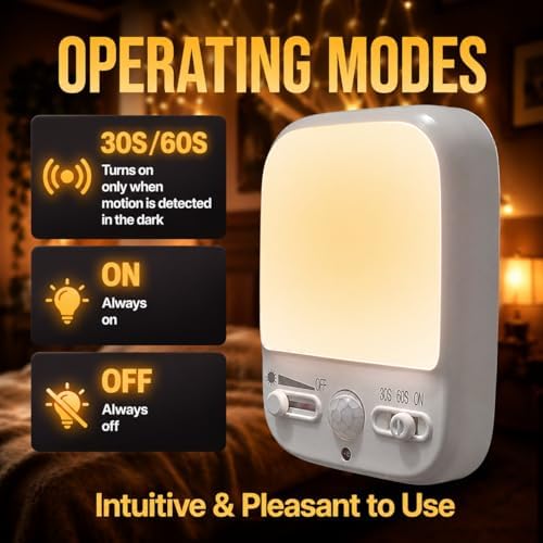 Night Sensor LED Motion-Activated Night Light Rotatable Dusk to Dawn AC Outlet Plug-in Wall Night Sensor Light for Bedroom Hallway Stairway Garage Basement Corridor Indoor