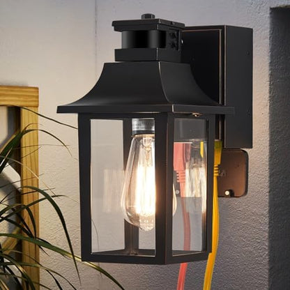 Porch Lights with GFCI Outlet,Dusk to Dawn Motion Sensor Outdoor Lights