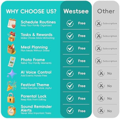 Westsee 15.6" Digital Calendar, No Subscription Smart Family Planner
