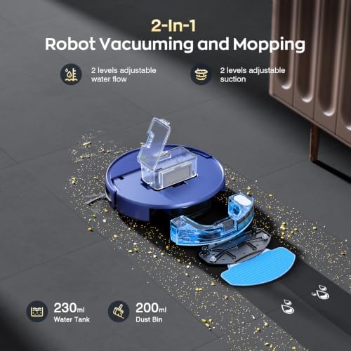 Robot Vacuum and Mop Combo, 2300Pa Strong Suction, 2-in-1 Dust Box and Water Tank, Works with Alexa/Google Assistant, Long Runtime, Schedule, Quiet, Ideal for Hard Floors, Low-Pile Carpets and Pets