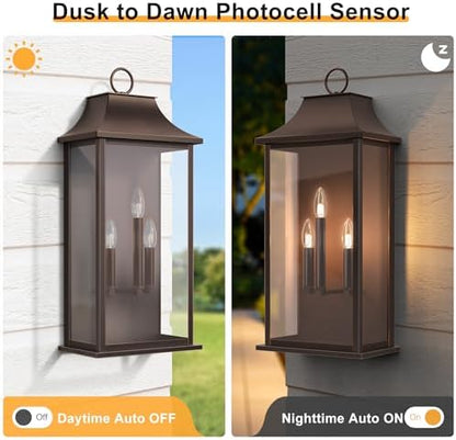 Dusk to Dawn Outdoor Wall Sconce, Oil Rubbed Bronze, 25.3"