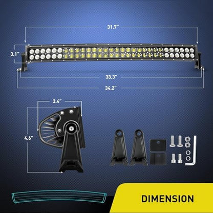 Nilight - ZH410 32Inch 180W Curved LED Light Bar Work Light Spot Flood Combo Offroad Driving Lights with 16AWG Wiring Harness Kit， 2 Year Warranty