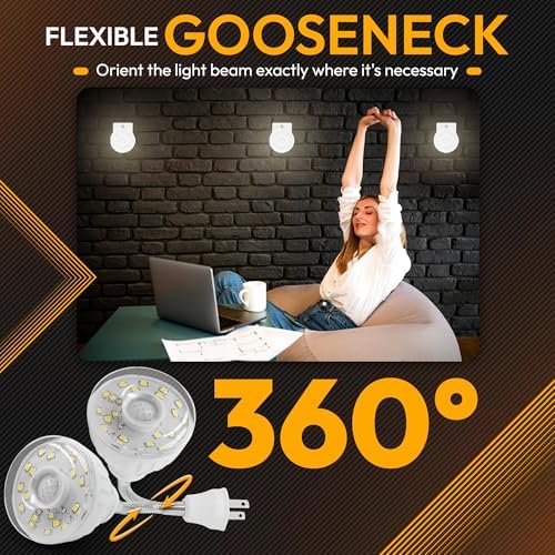 LED Motion-Activated Directional Rotating Flexible Sensor Dusk to Dawn Night Light AC Outlet Plug-in Wall Stair Lamp Indoor 360° Bedroom Hallway Stairway Garage Basement Corridor