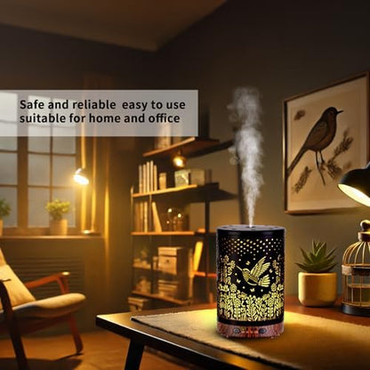Essential Oil Diffuser 120ML Metal Aromatherapy Diffuser with Timer, Cool Mist Humidifier with Auto Shut-Off & 7 Color Lights for Home Office Spa (Bird)