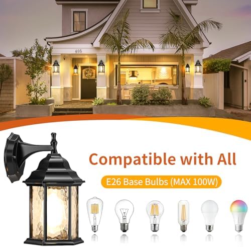 YSN Outdoor Wall Lights, Outdoor Light Fixtures Wall Mount, Black, 2 Packs