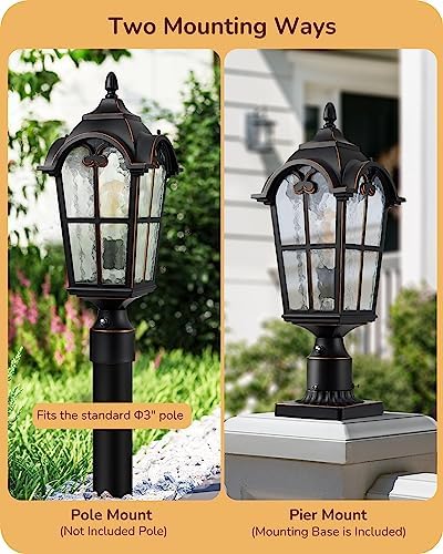 EDISHINE Large Size Dusk to Dawn Outdoor Post Light, 21.9'' H 120V Pole Light Fixture with Pier Mount Base, Waterproof Exterior Lamp Post Lantern Head for Yard, Driveway, Fence, Black, Hardwired