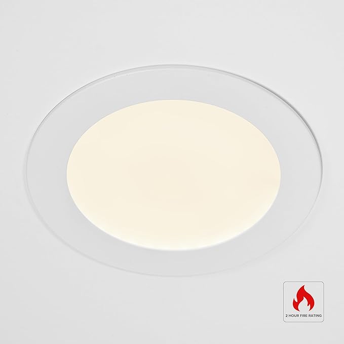 Maxxima 6 in. 2 Hour Fire Rated Ultra Thin LED Downlight, Slim Recessed Canless Light, IC Rated, 1100 Lumens, 5 Color Temperature Selectable 2700K/3000K/3500K/4000K/5000K, Dimmable, J-Box Included