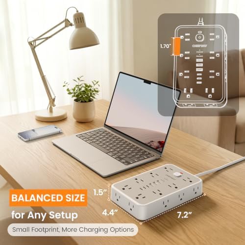 15 FT Surge Protector Power Strip with 6 USB, 16 Outlets, 2400J