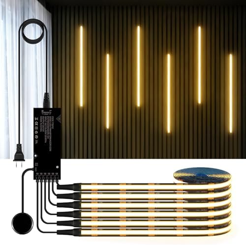 AIMENGTE 12V COB LED Cabinet Lights Black Strip, 6 x 6.6ft Touch Dimmable 3000K Warm White Lighting for Parallel Wood Slat Wall Panels, Display Cabinets, Wardrobes, Showcases, Shelves
