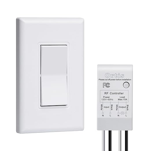 Wireless Light Switch and Receiver Kit, Ortis 300ft RF Range Wireless Wall Switches for Lights, Fans, Battery Included, No Wiring Needed