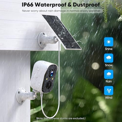 Poyasilon 2-Pack Solar Security Cameras Wireless Outdoor,2K Solar Camera Wireless for Home Color Night Vision Two-Way Talk Two Spotlights,Cloud/SD Only 2.4GHz WiFi