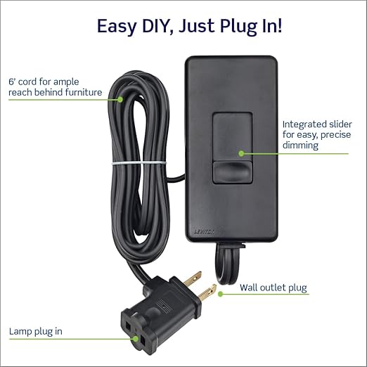 Leviton Table Top Plug in Lamp Dimmer for Dimmable LED, Halogen and Incandescent Bulbs, TBL03-10E, Black