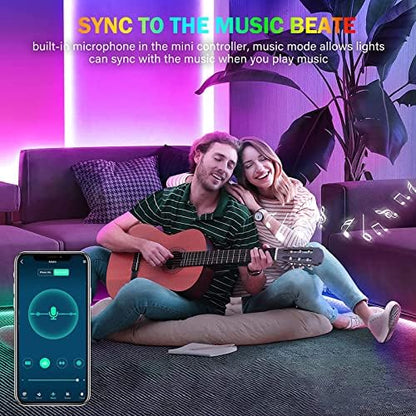 Tenmiro Led Lights for Bedroom, Music Sync LED Rope Lights APP Control with Remote, RGB Led Strip Lights for Room Kitchen Party Home Decoration (65ft)