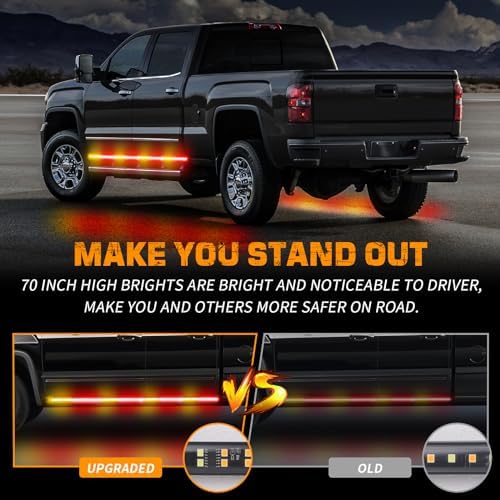 XRIDONSEN 70 inch Running Board Strobe Lights Amber Red Emergency Lights