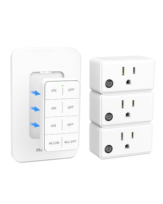 Remote Control Outlet, Wireless Wall Mounted Light Switch Kit, FCC & ETL Listed, Programmable and Expandable, No Wiring, 200Ft RF Range, 15A/1800W, 1 Remote + 3 Outlets