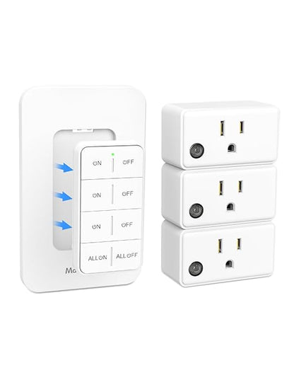 Remote Control Outlet, Wireless Wall Mounted Light Switch Kit, FCC & ETL Listed, Programmable and Expandable, No Wiring, 200Ft RF Range, 15A/1800W, 1 Remote + 3 Outlets