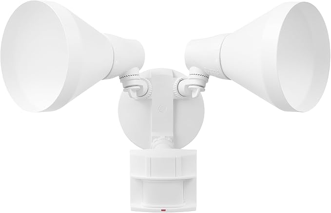 GLOBE 180-Degree 240 W Twin Head White Hardwired Motion Sensor Security Flood Light, MotionBright, Spotlight, Outdoor, Outside House Lights