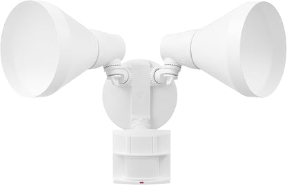 GLOBE 180-Degree 240 W Twin Head White Hardwired Motion Sensor Security Flood Light, MotionBright, Spotlight, Outdoor, Outside House Lights