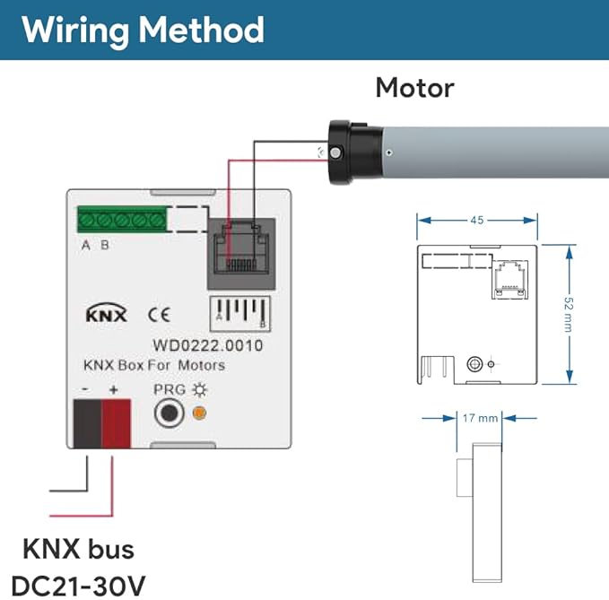 24V KNX Smart Awning Motor, 45mm Tubular Blind Motor Kit for Outdoor Windproof Roller Shades, Heavy Duty Automatic Shade Opener (20 N.m for Φ55mm （2-1/8") Octagonal Tube