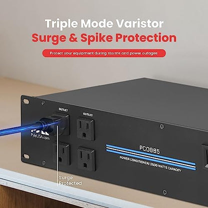 PylePro PDU Power Strip Surge Protector - 3000 Watt 15 Amp 20 Outlet Heavy Duty Electric Extension Cord - 2U Rack Mount Power Conditioner w/ AC Filter - PCO885