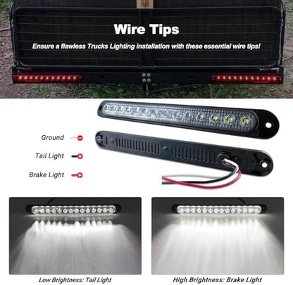10" White Trailer LED Reverse Lights Bar Strip Truck Bed Backup Lights Rear Running Side Marker for Truck RV Aluminum Alloy Base, 15 LEDs 2Pcs