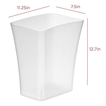 CLOROX Textura Slim Trash Can - 3.1 Gallon Small Waste Basket for Narrow Spaces - Skinny Plastic Garbage Bin for Bathroom, Bedroom, or Office, Clear Frost (Pack of 5)