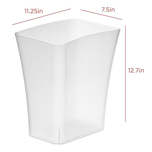 Clorox Textura Slim Trash Can - 3.1 Gallon Small Waste Basket for Narrow Spaces - Skinny Plastic Garbage Bin for Bathroom, Bedroom, or Office, Clear Frost