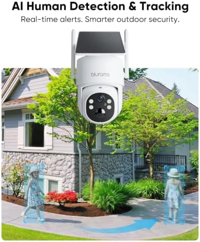 blurams 4MP Pan/Tilt Security Cameras Wireless Outdoor, 100% Wire-Free Outdoor Camera with Fixed Solar Panel, 360° View, Dual-Band WiFi 6, Human Detection, Color Night Vision, Compatible with Alexa