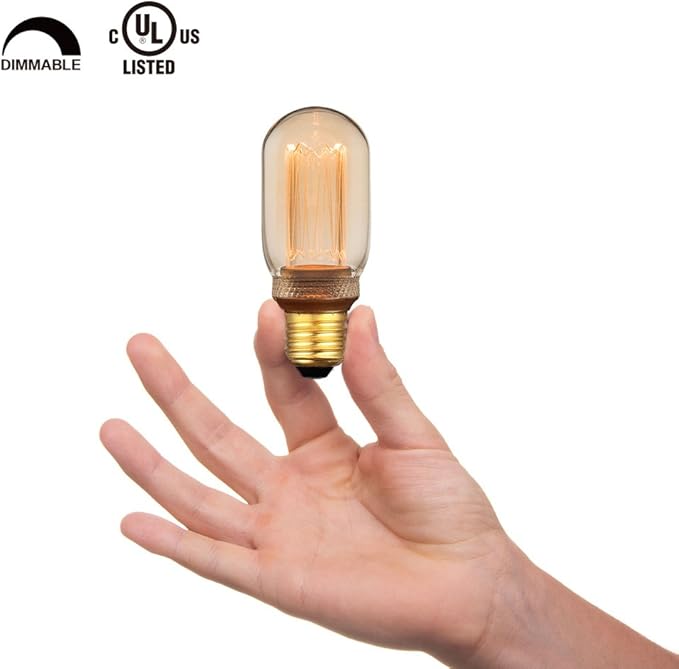 Decorative Light Bulb, Vintage Edison Small Bulb, Dimmable LED Short Tubular Bulb, 3.5W Low Lumen Eye-Caring Soft Dim Lighting for Mood(Not Daylight White), E26 Medium Base, Amber RN T45