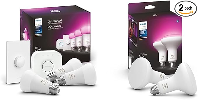 Philips Hue White and Color Ambiance Medium Lumen (75W) Smart Button Starter Kit & White & Color Ambiance BR30 LED Smart Bulbs, 16 Million Colors (Hue Hub Required), 2 Bulbs (578096)