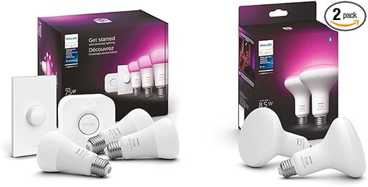 Philips Hue White and Color Ambiance Medium Lumen (75W) Smart Button Starter Kit & White & Color Ambiance BR30 LED Smart Bulbs, 16 Million Colors (Hue Hub Required), 2 Bulbs (578096)