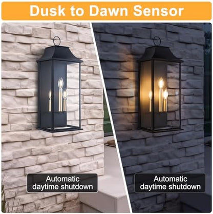 Dusk to Dawn Outdoor Wall Light, Black, 25.3" Exerior Lamp