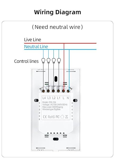 Zigbee Touch Smart Switch, Compatible with Alexa, Google Home, Hubitat, and HA, Neutral Wire Required (1 Gang, White)