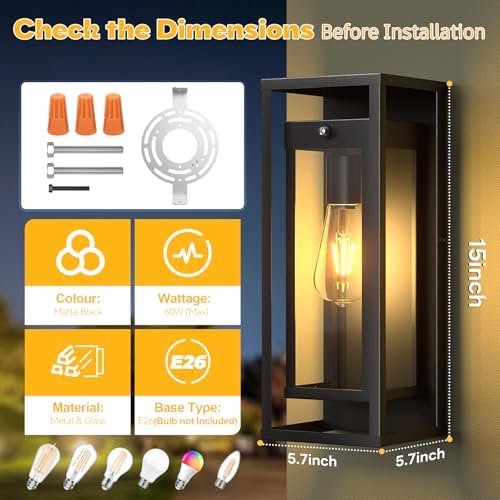 Dusk to Dawn Outdoor Wall Sconce Black Modern Exterior Lighting Fixture
