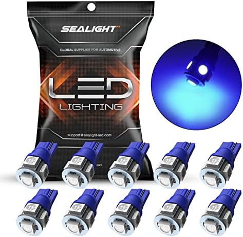 SEALIGHT 194 LED Bulbs, 168 W5W 2825 LED Bulb 6000K Brilliant Blue Super Bright Replacement for Dash Board Light, License Plate Light, Dome Light, Map Light,Courtesy Light (Pack of 10)
